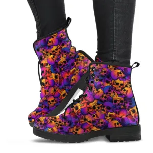 Combat Boots - Colorful Skulls | Vegan Leather Lace Up Boots, Handmade Lace Up Boots, Women's Boots, Men's Boots 9.5, Custom Shoes