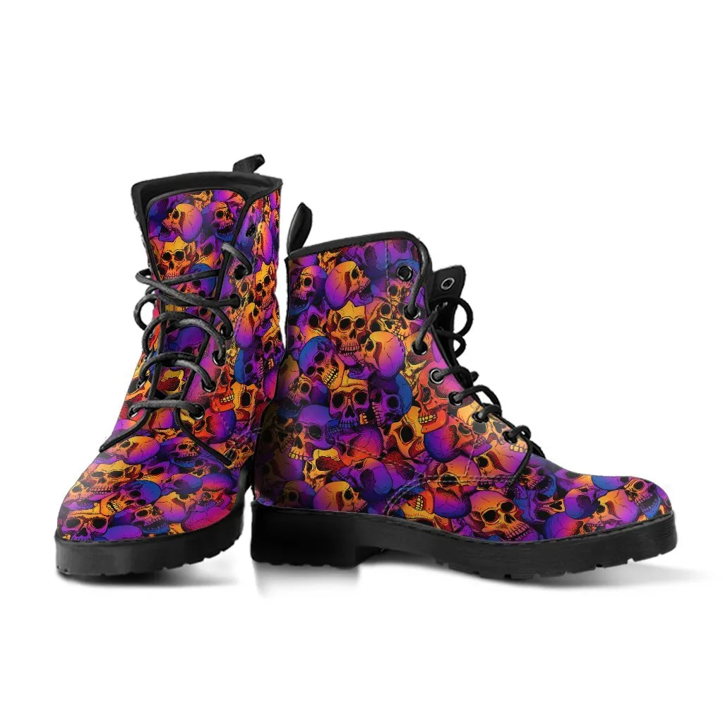 Combat Boots - Colorful Skulls | Vegan Leather Lace Up Boots, Handmade Lace Up Boots, Women's Boots, Men's Boots 9.5, Custom Shoes
