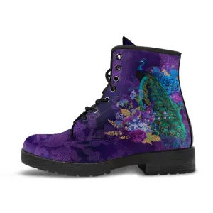Combat Boots - Peacock #102 | Boho Shoes, Handmade Vegan Lace Up Boots, 2000s Boots, Aesthetic Shoes, Custom Shoes, Purple Boots for Women