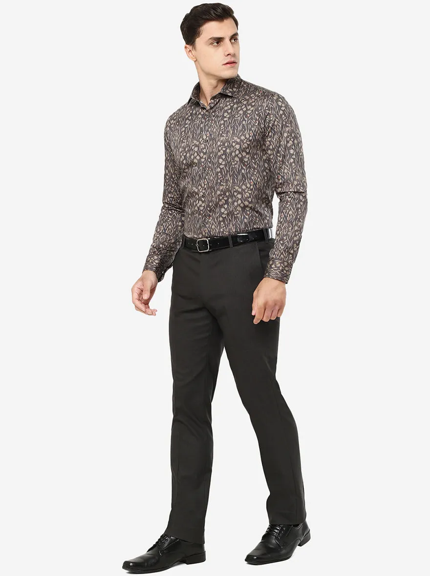 Comfy Brown Solid Slim Fit Formal Trouser | Metal