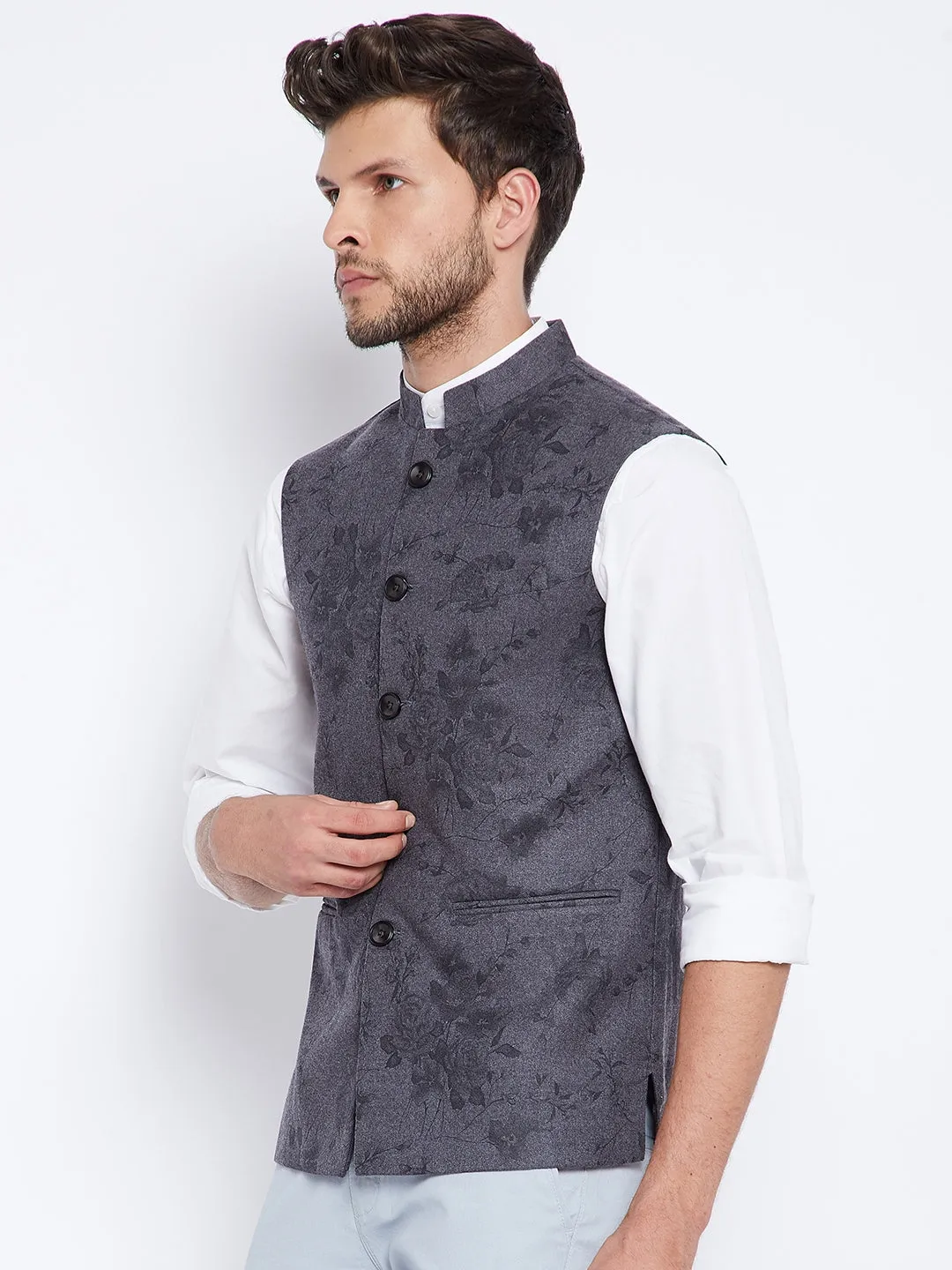 Dark Grey Floral Waistcoat