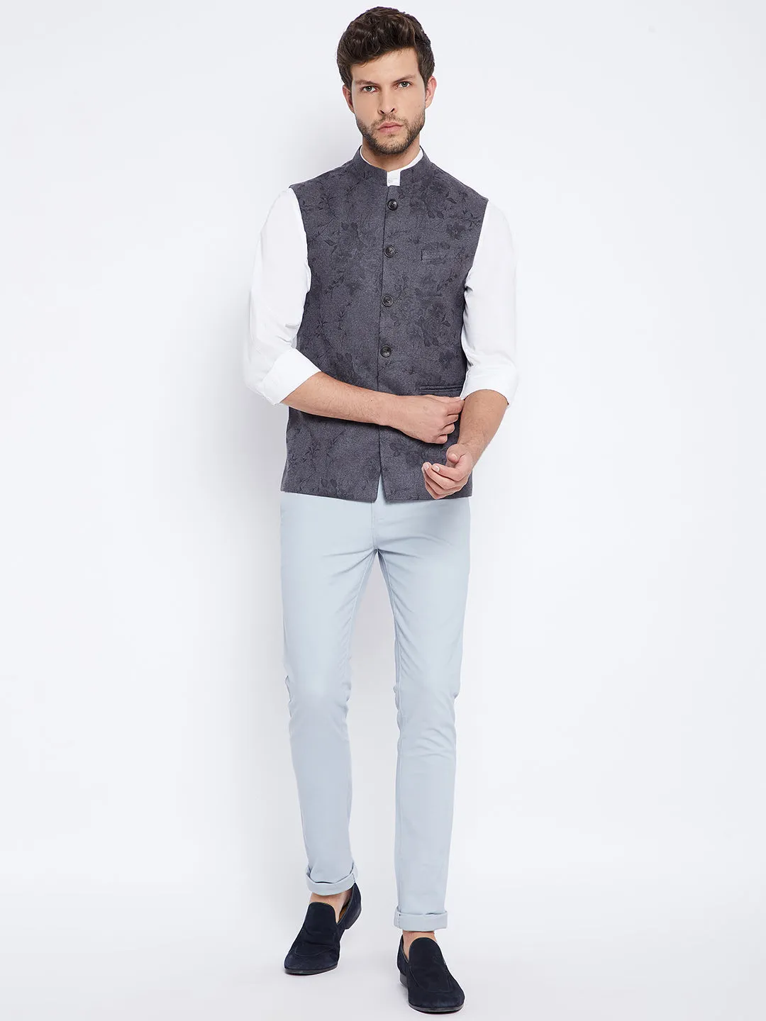 Dark Grey Floral Waistcoat