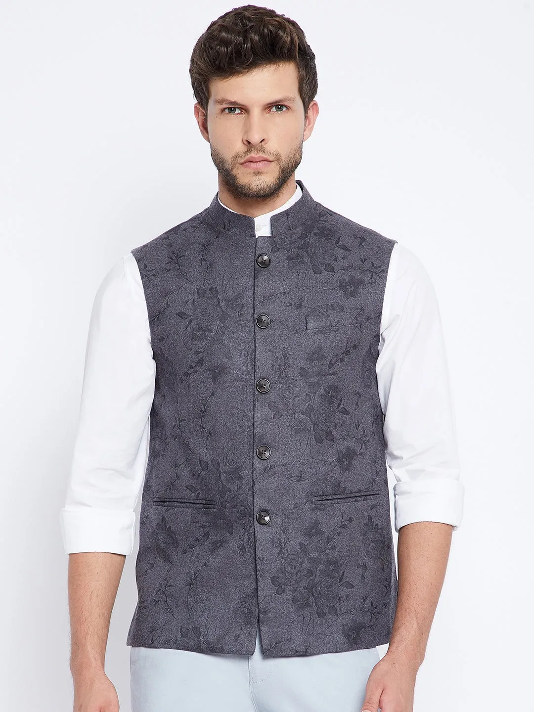 Dark Grey Floral Waistcoat