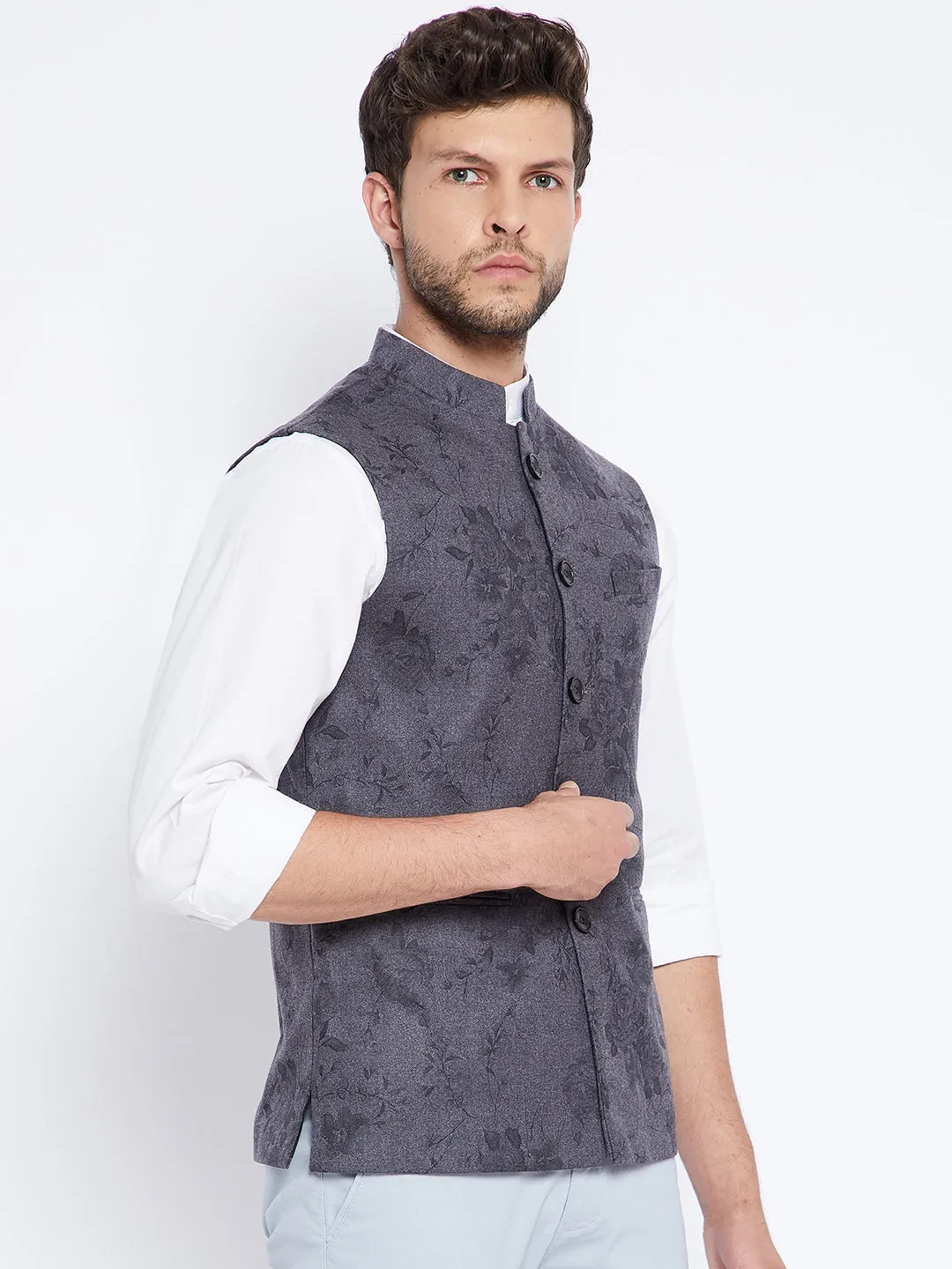 Dark Grey Floral Waistcoat