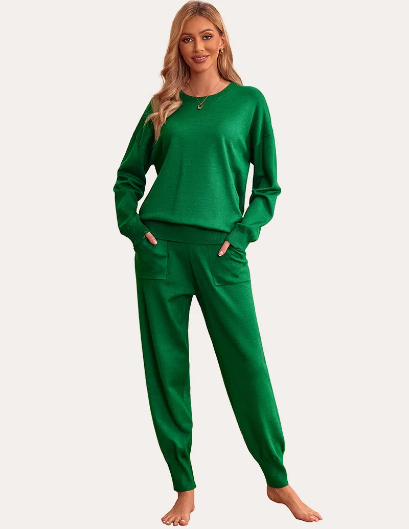 Ekouaer 2 Piece Knit Long Sleeve Pajamas Sweatsuit (US Only)