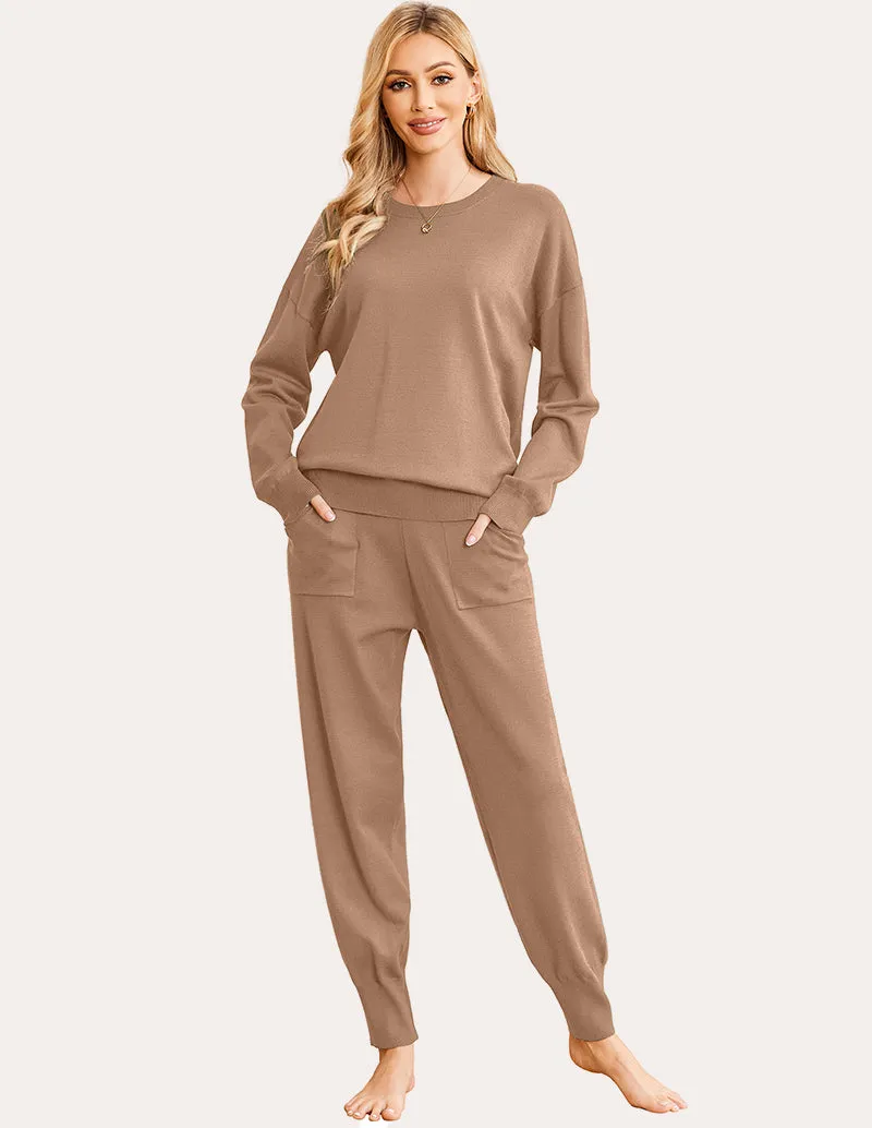 Ekouaer 2 Piece Knit Long Sleeve Pajamas Sweatsuit (US Only)