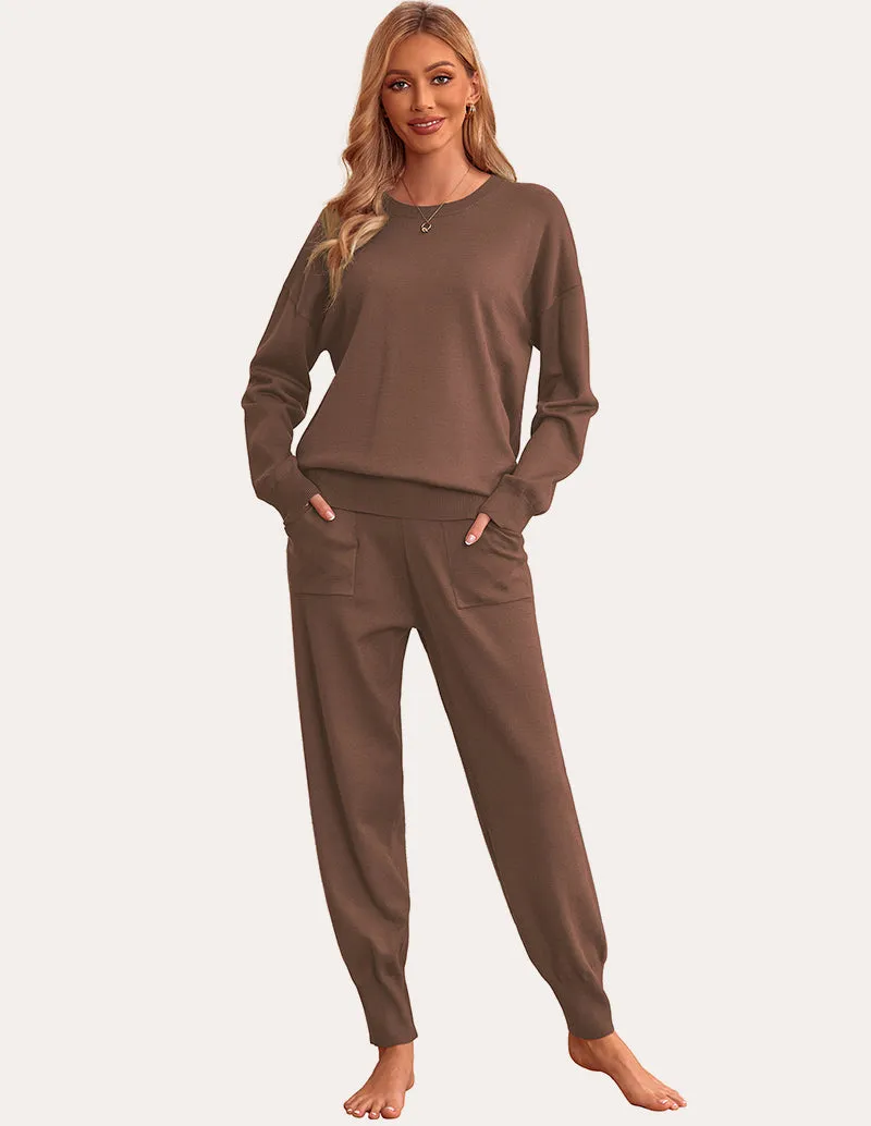 Ekouaer 2 Piece Knit Long Sleeve Pajamas Sweatsuit (US Only)