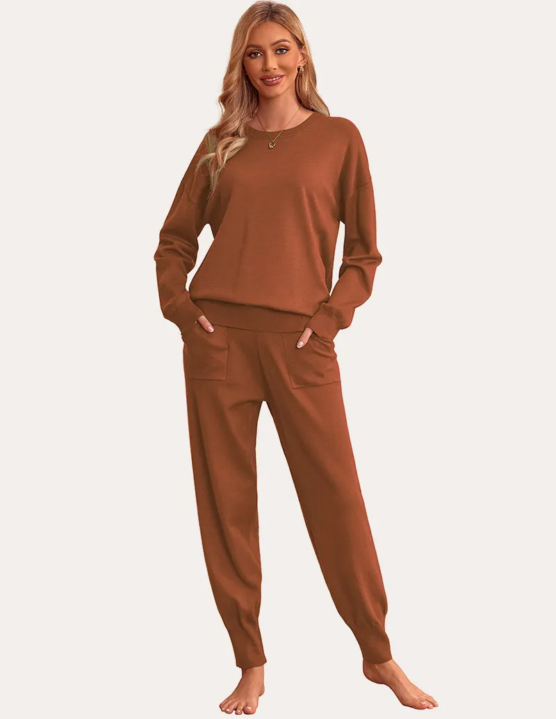 Ekouaer 2 Piece Knit Long Sleeve Pajamas Sweatsuit (US Only)