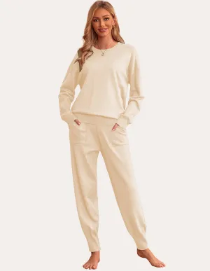 Ekouaer 2 Piece Knit Long Sleeve Pajamas Sweatsuit (US Only)