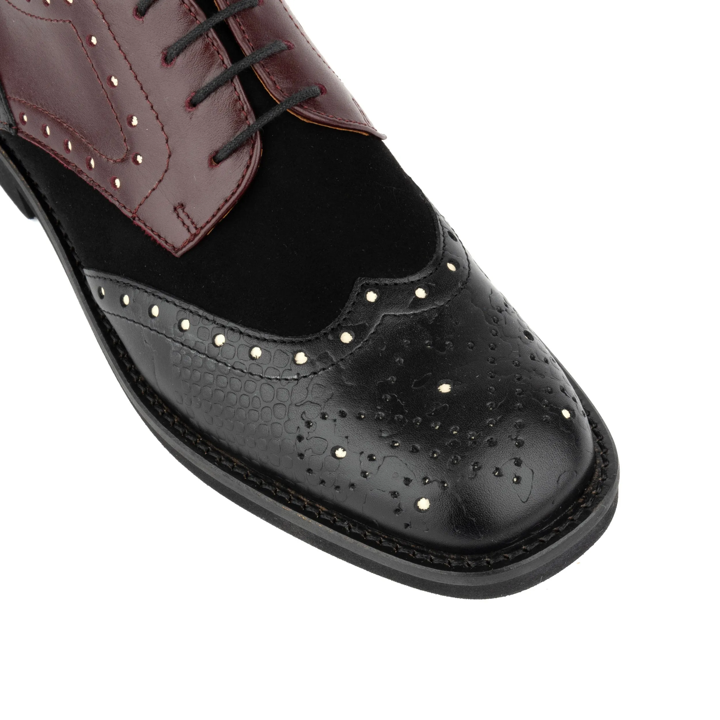 Eton - Burgundy Snake - Women's square toe leather lace up in burgundy and black
