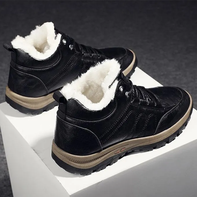 Faux fur warm lace-up ankle  boots for men | Anti-skid outdoors hiking boots