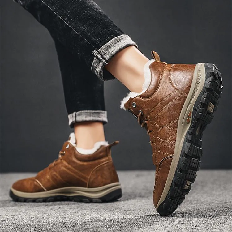 Faux fur warm lace-up ankle  boots for men | Anti-skid outdoors hiking boots