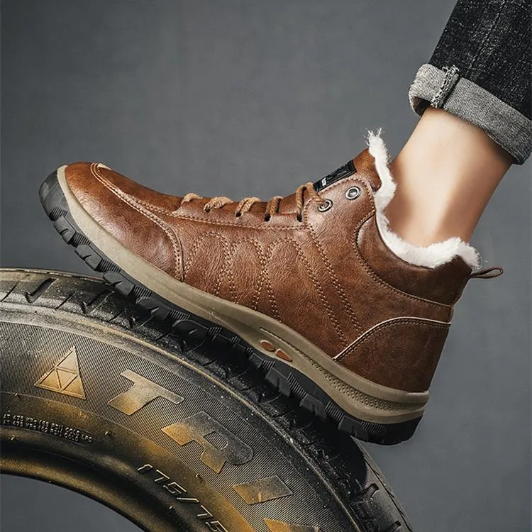 Faux fur warm lace-up ankle  boots for men | Anti-skid outdoors hiking boots
