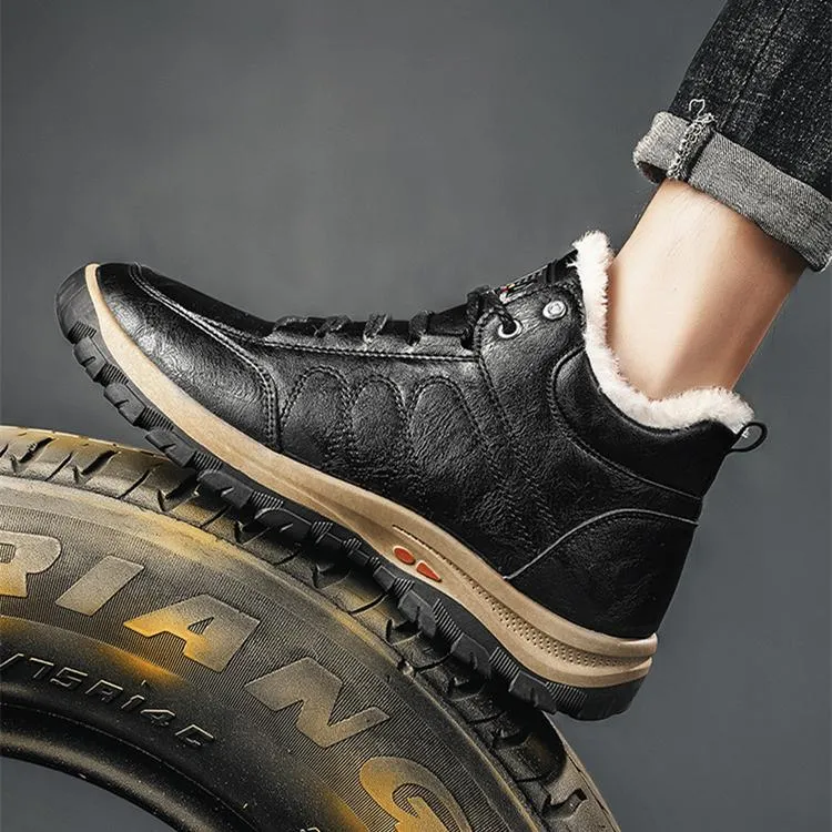 Faux fur warm lace-up ankle  boots for men | Anti-skid outdoors hiking boots