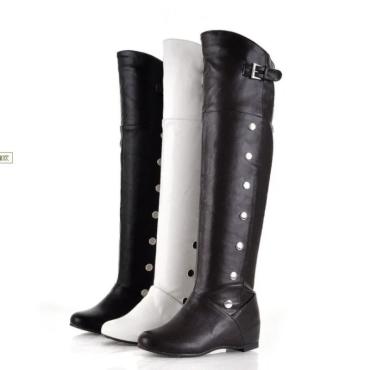 Faux leather studded over the knee knight boots costume boots