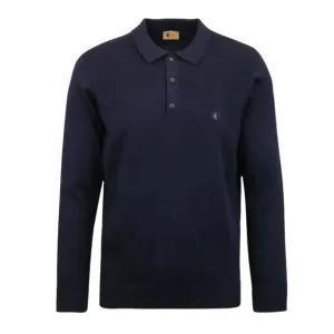 Francesco Navy Long-Sleeved Knitted Polo Shirt