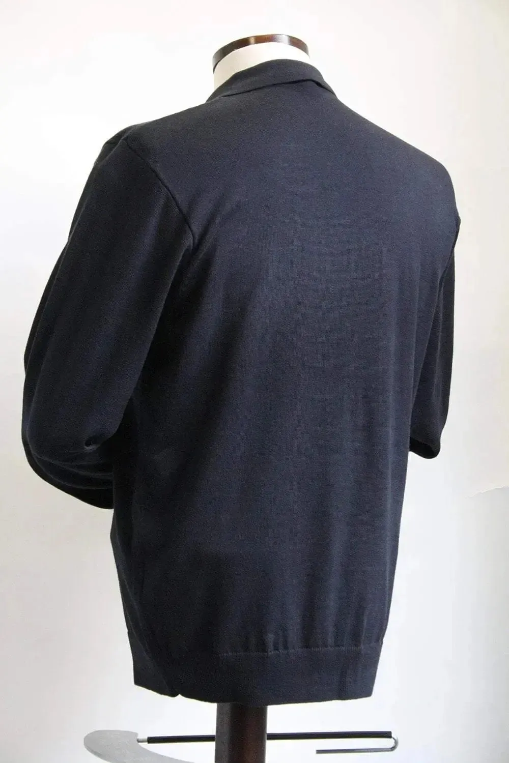 Francesco Navy Long-Sleeved Knitted Polo Shirt
