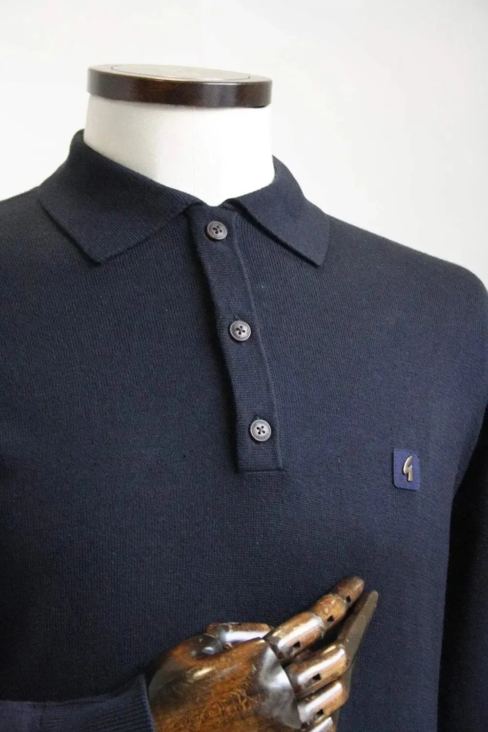Francesco Navy Long-Sleeved Knitted Polo Shirt