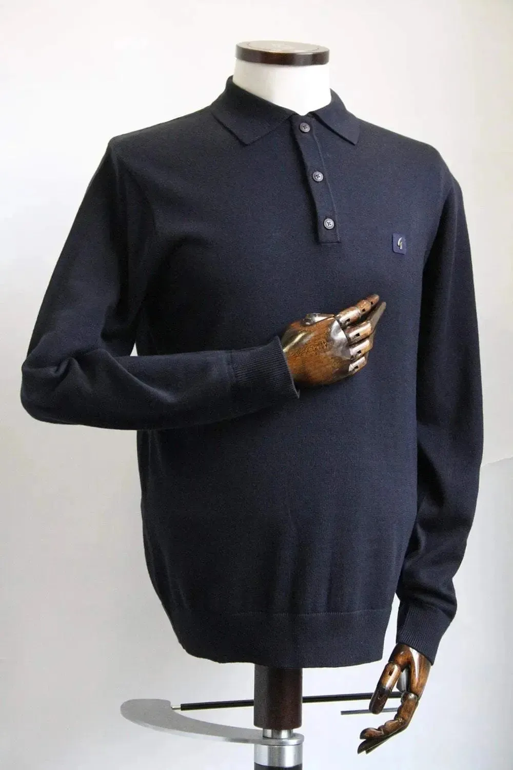 Francesco Navy Long-Sleeved Knitted Polo Shirt
