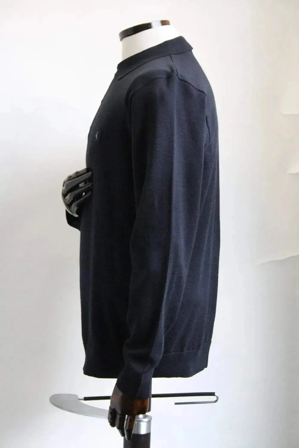 Francesco Navy Long-Sleeved Knitted Polo Shirt