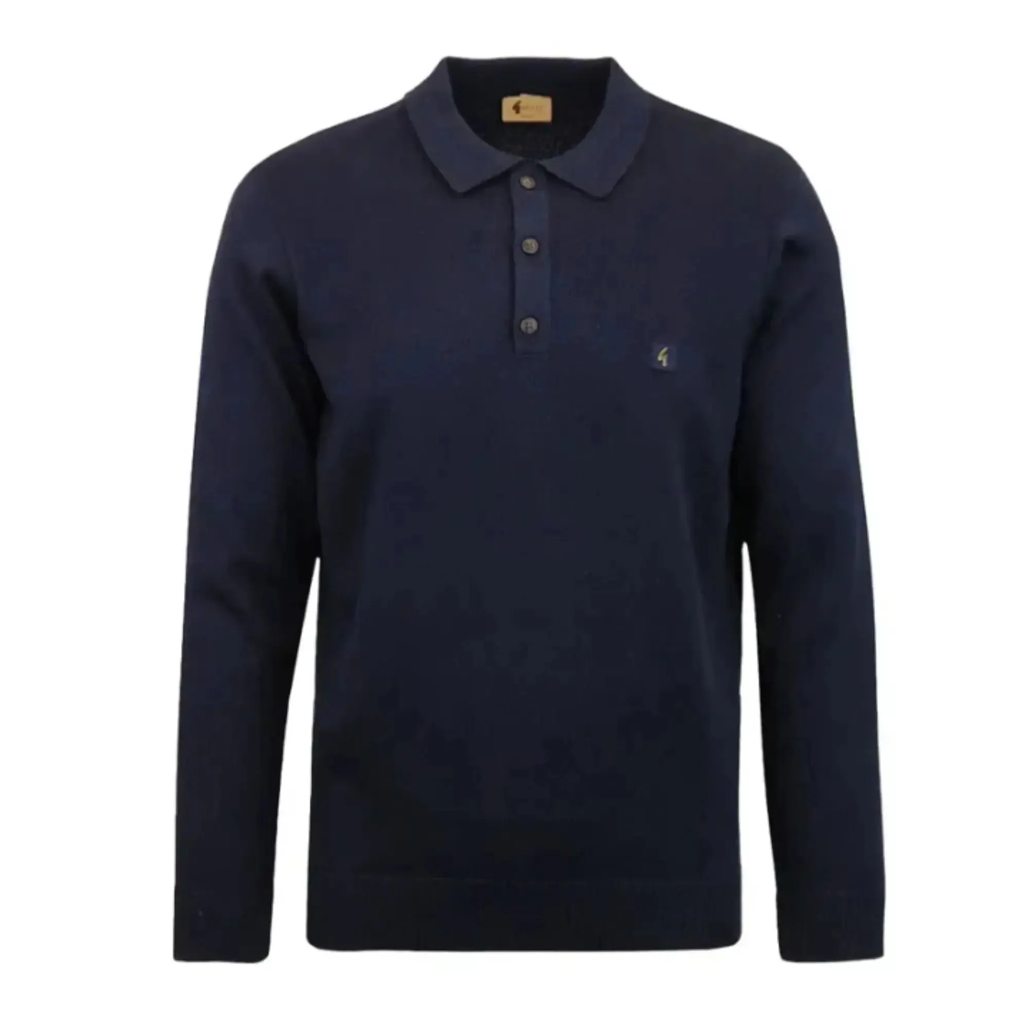 Francesco Navy Long-Sleeved Knitted Polo Shirt