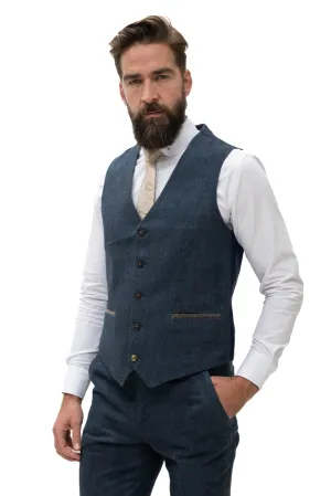 Fratelli Navy Tweed Herringbone Waistcoat
