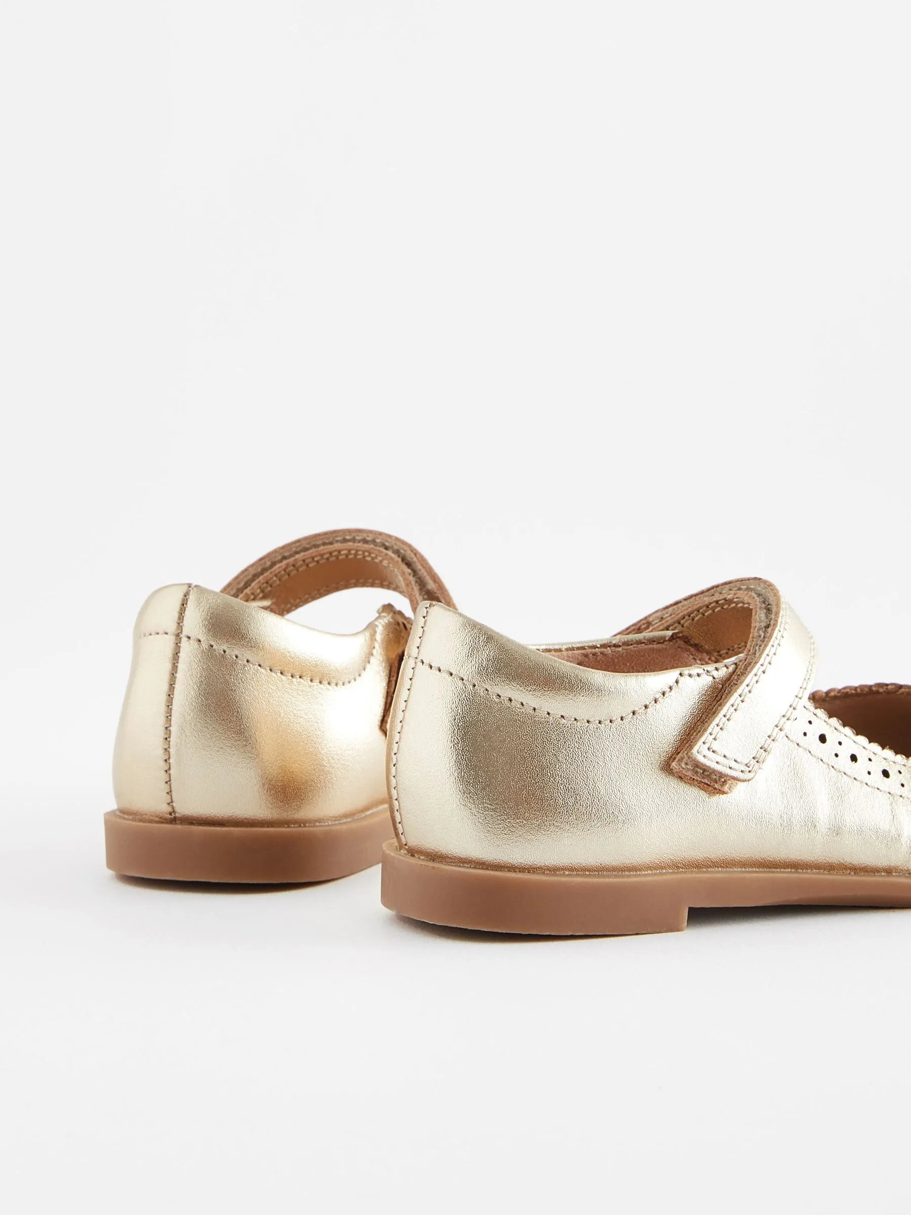 Gold Leather Leather Mary Jane Touch fastening Brogues