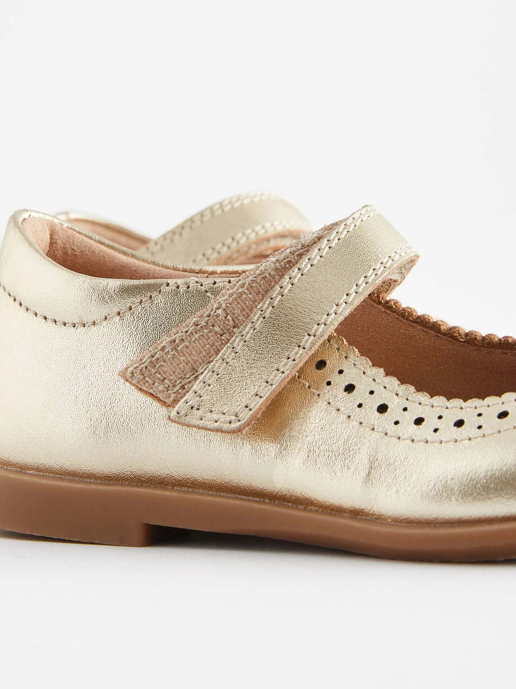 Gold Leather Leather Mary Jane Touch fastening Brogues