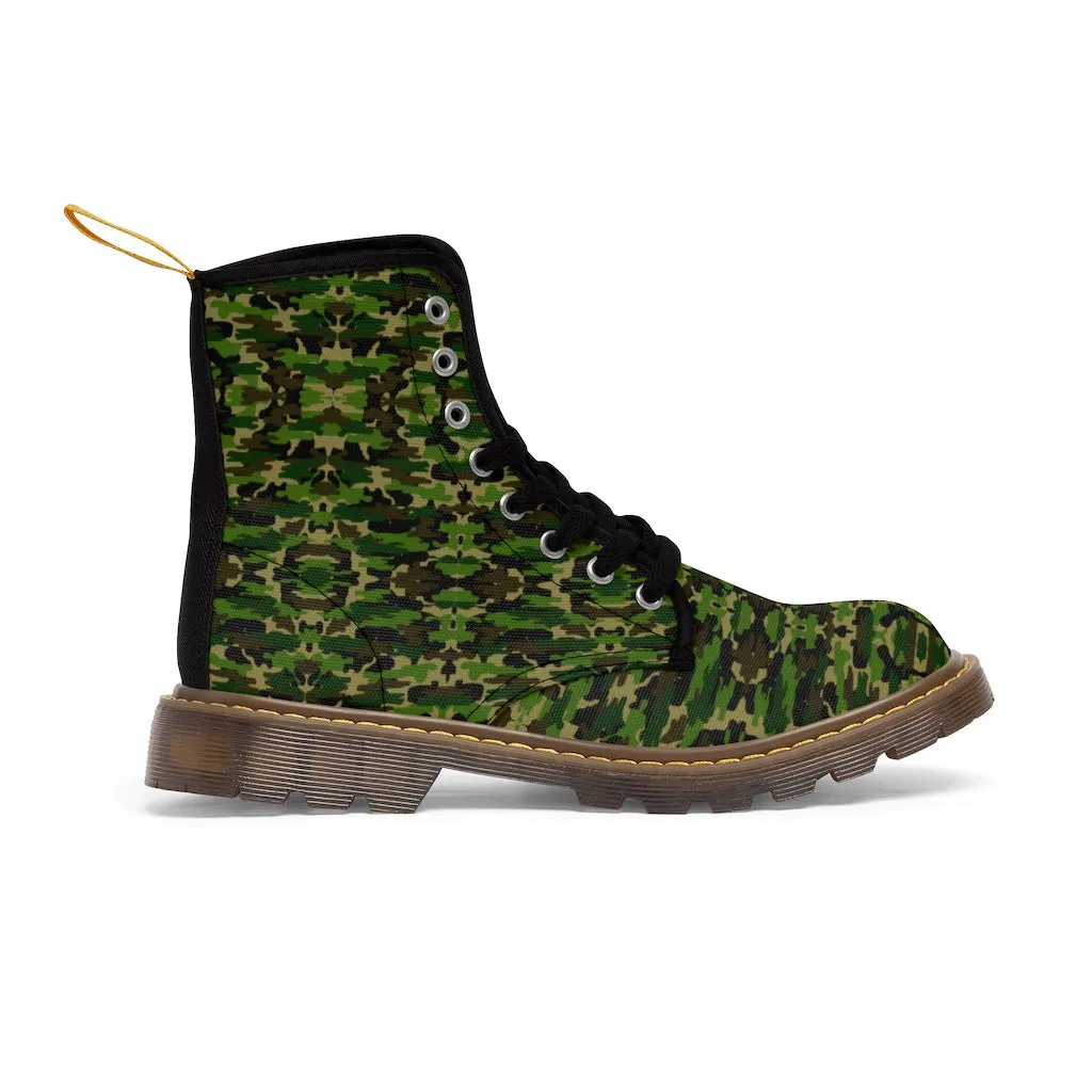 Green Camo Men's Canvas Boots, Multi-Camo Lace Up Combat Canvas Boots Shoes For Men (US Size: 7-10.5)