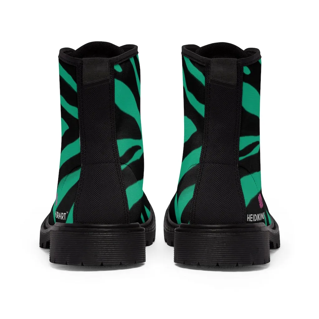 Green Zebra Best Men's Boots, Zebra Animal Print Best Lace Up Combat Canvas Boots Shoes For Men (US Size: 7-10.5)