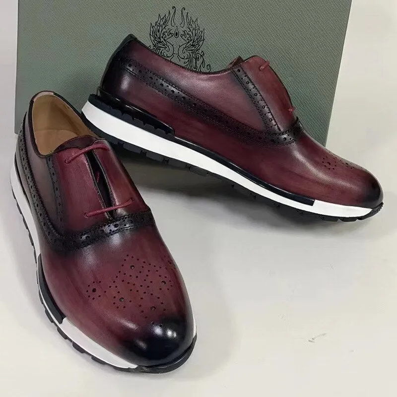 Hnzxzm Brand Mens Casual Sneakers Genuine Leather Lace-Up Comfortable Oxford Fashion Breathable Outdoor Walking Brogues Shoes For Men