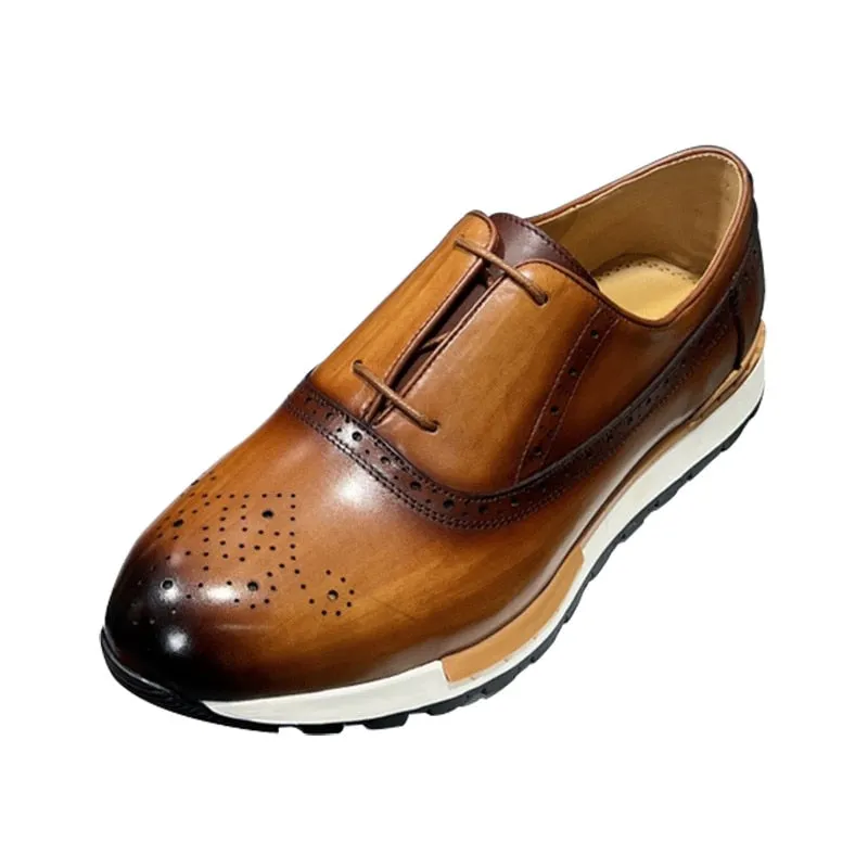 Hnzxzm Brand Mens Casual Sneakers Genuine Leather Lace-Up Comfortable Oxford Fashion Breathable Outdoor Walking Brogues Shoes For Men
