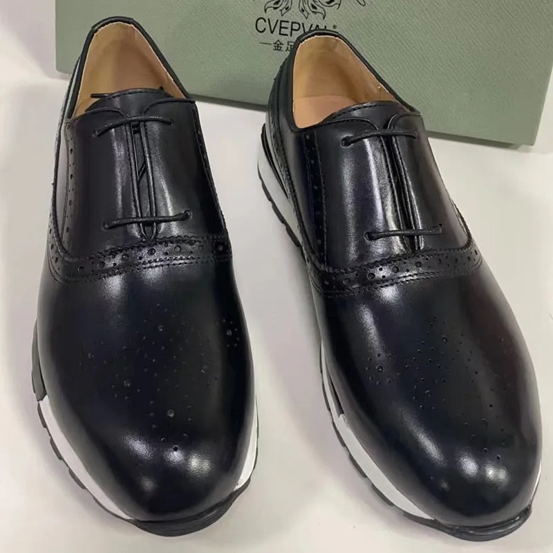 Hnzxzm Brand Mens Casual Sneakers Genuine Leather Lace-Up Comfortable Oxford Fashion Breathable Outdoor Walking Brogues Shoes For Men
