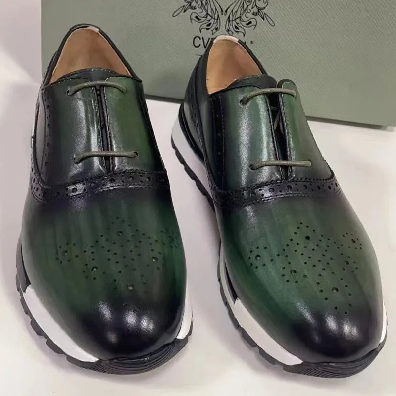 Hnzxzm Brand Mens Casual Sneakers Genuine Leather Lace-Up Comfortable Oxford Fashion Breathable Outdoor Walking Brogues Shoes For Men