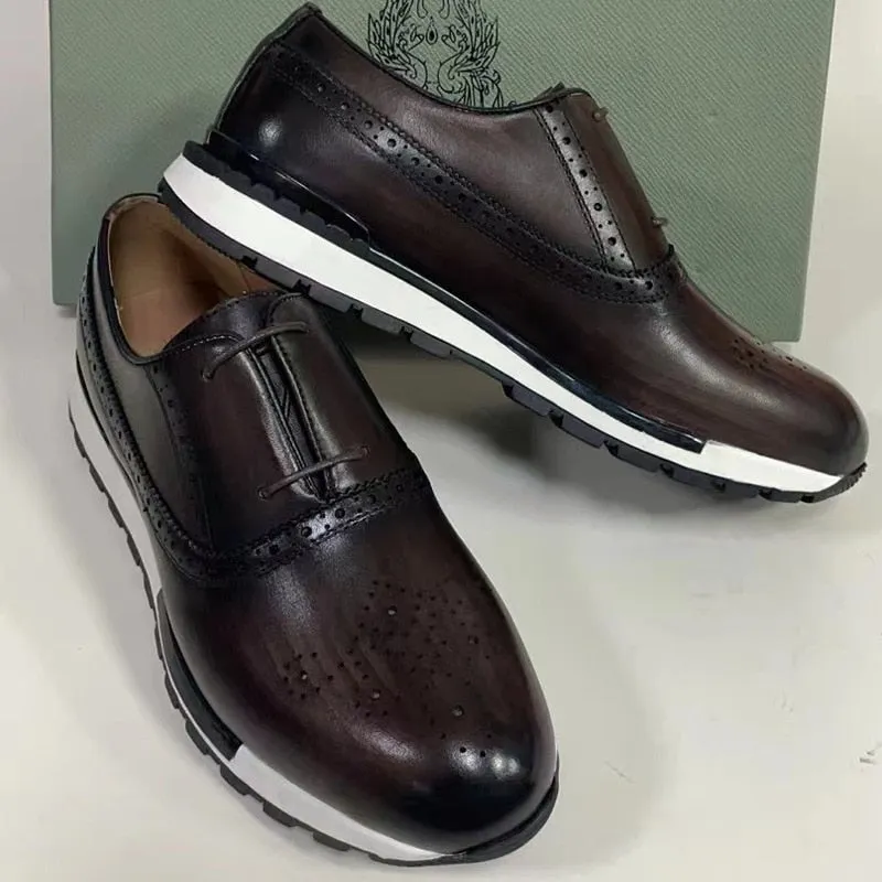 Hnzxzm Brand Mens Casual Sneakers Genuine Leather Lace-Up Comfortable Oxford Fashion Breathable Outdoor Walking Brogues Shoes For Men