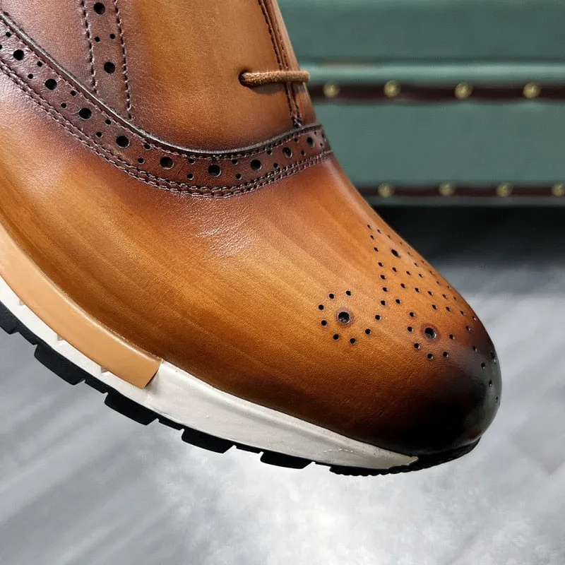 Hnzxzm Brand Mens Casual Sneakers Genuine Leather Lace-Up Comfortable Oxford Fashion Breathable Outdoor Walking Brogues Shoes For Men