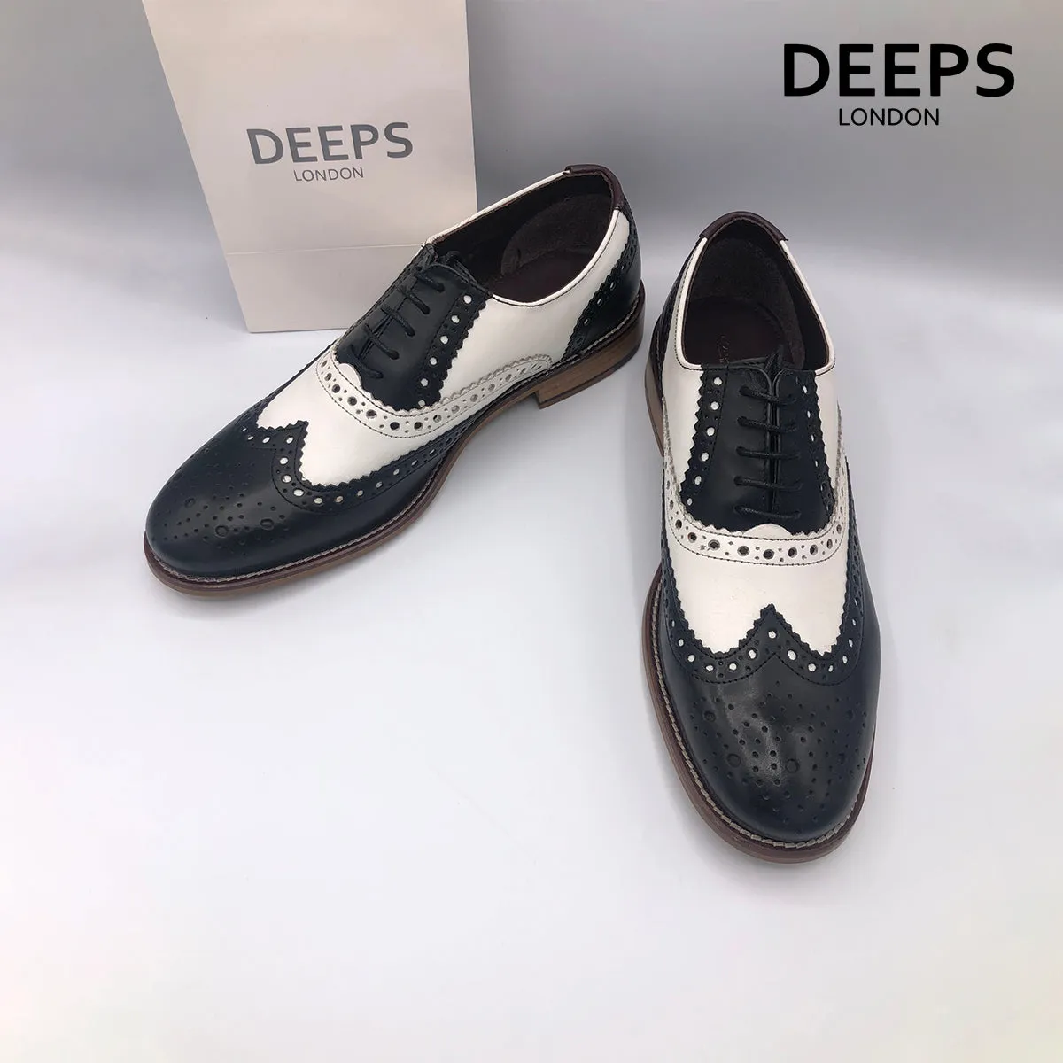 JIM LONDON BROGUES HANDCRAFTED GATSBY MEN'S SHOES BLACKWHITE