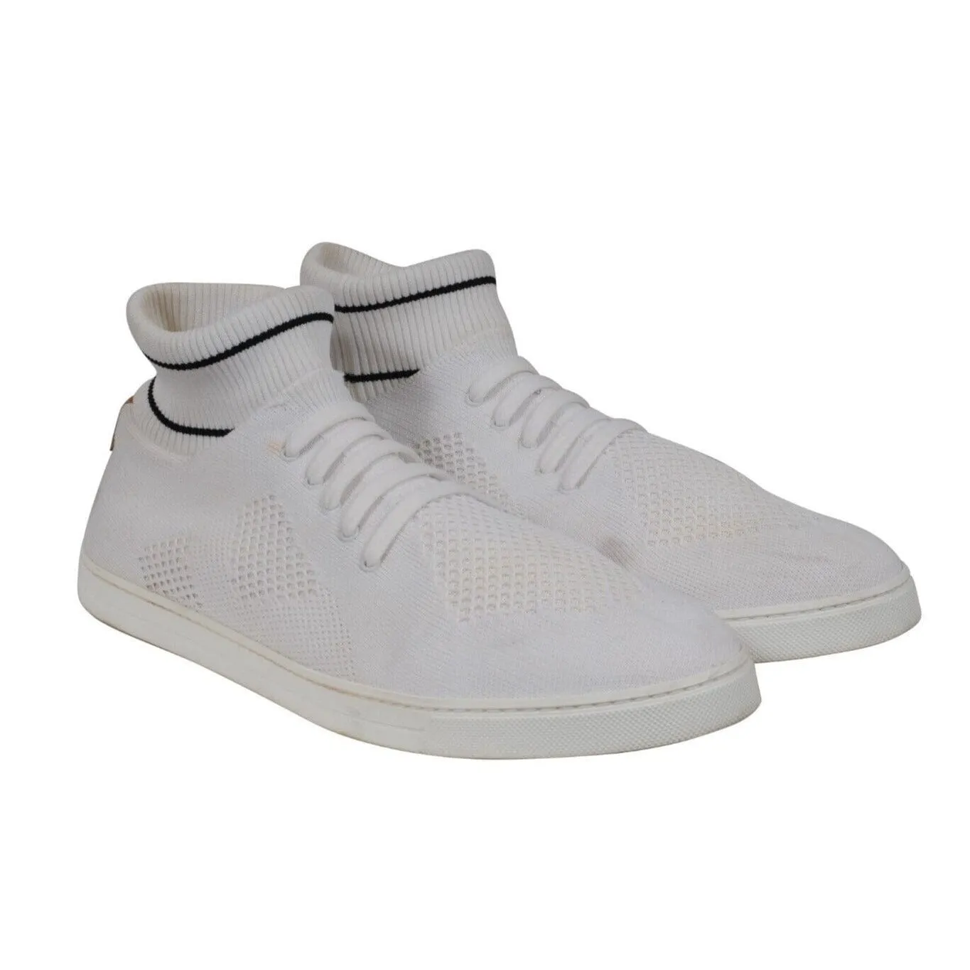 Knitted Mid Top Sneakers White Black Sock Ankle Stretch