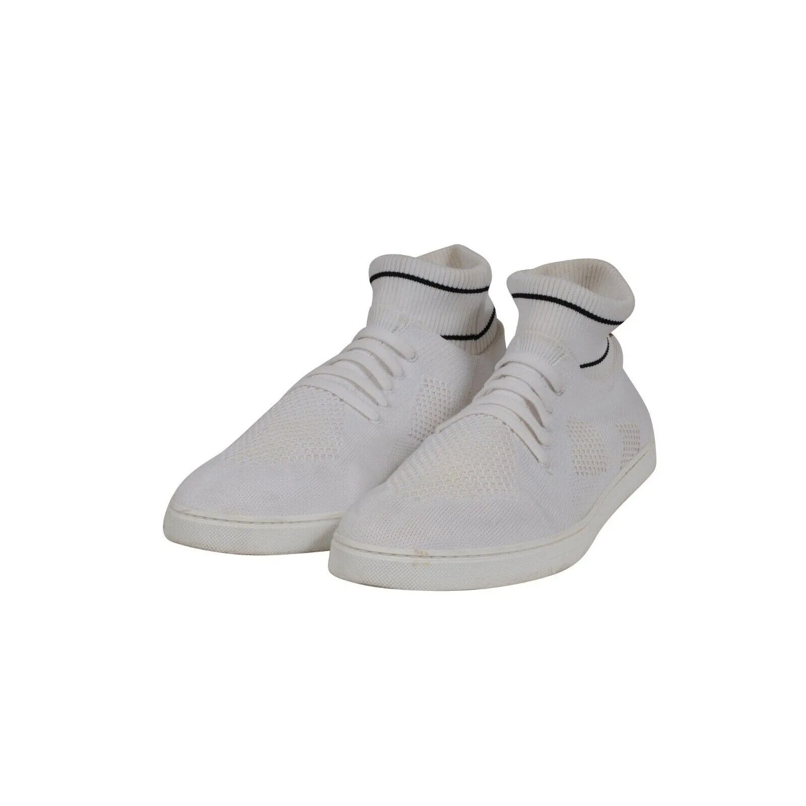 Knitted Mid Top Sneakers White Black Sock Ankle Stretch