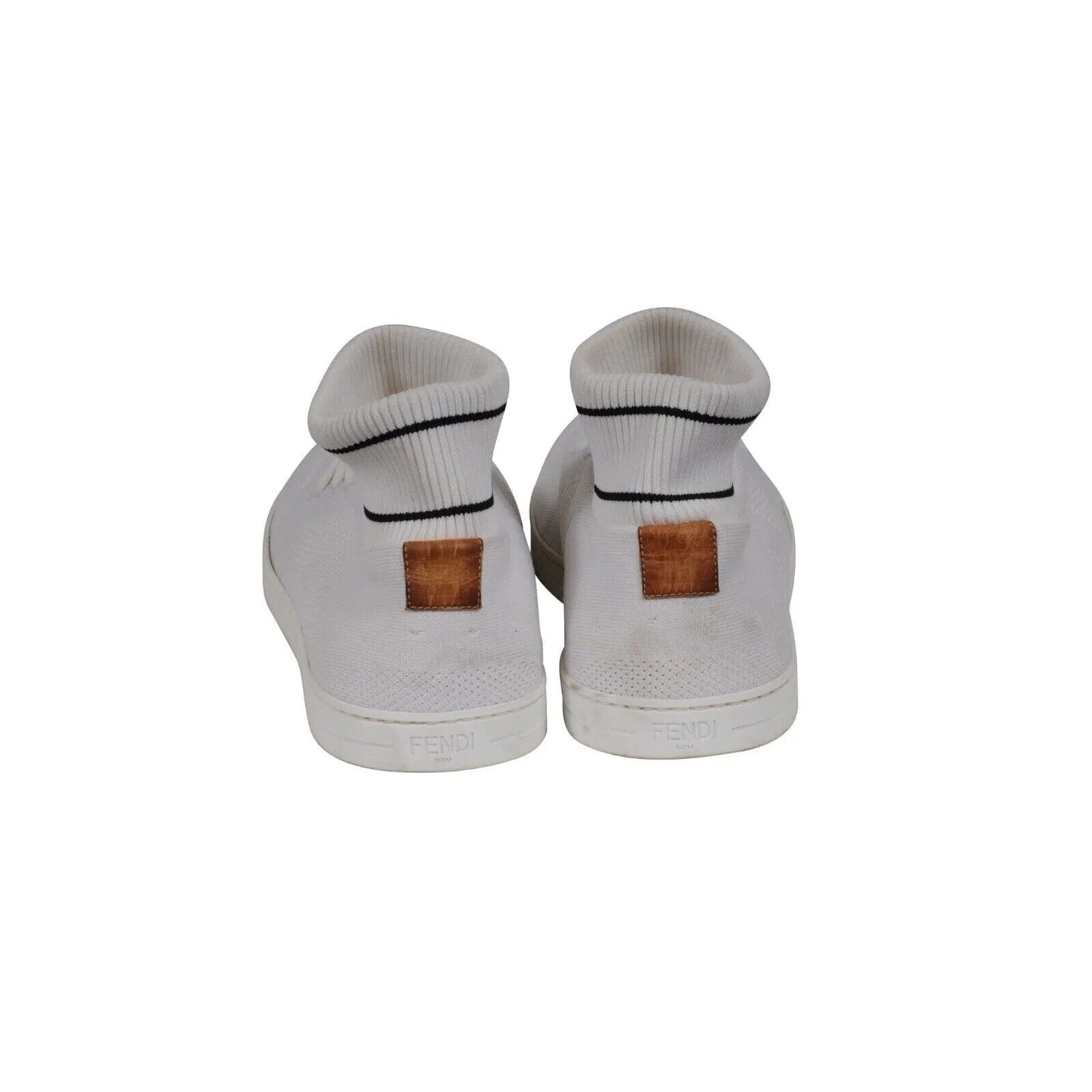 Knitted Mid Top Sneakers White Black Sock Ankle Stretch