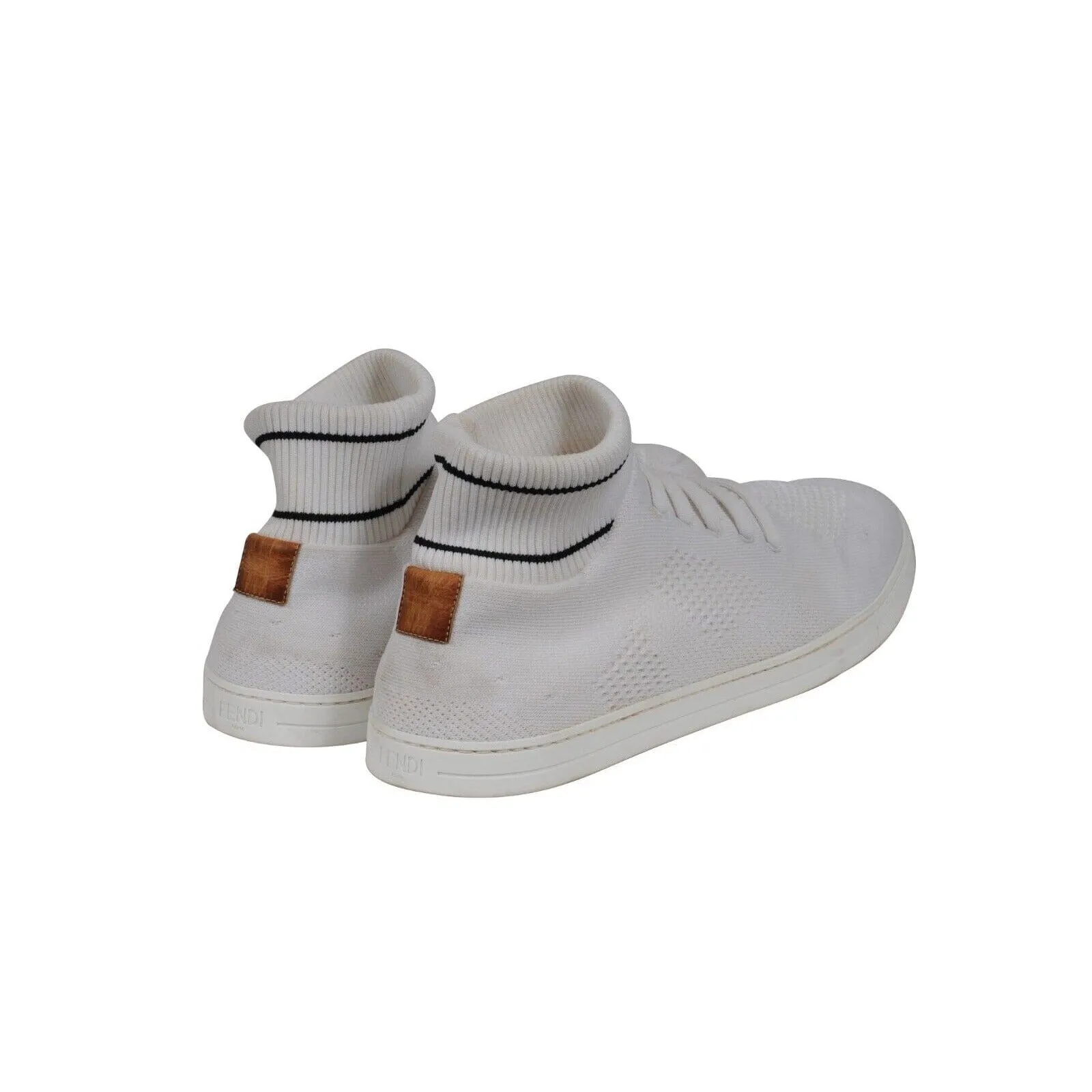 Knitted Mid Top Sneakers White Black Sock Ankle Stretch