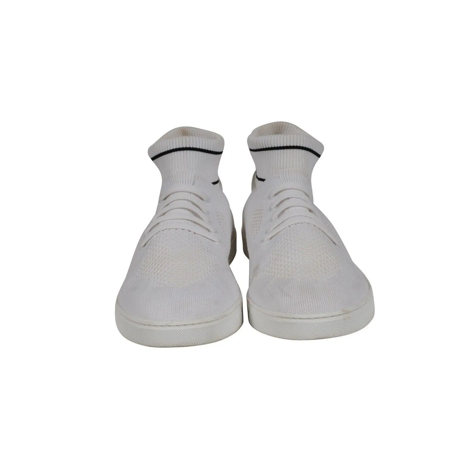 Knitted Mid Top Sneakers White Black Sock Ankle Stretch