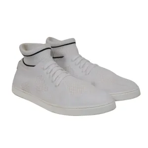 Knitted Mid Top Sneakers White Black Sock Ankle Stretch