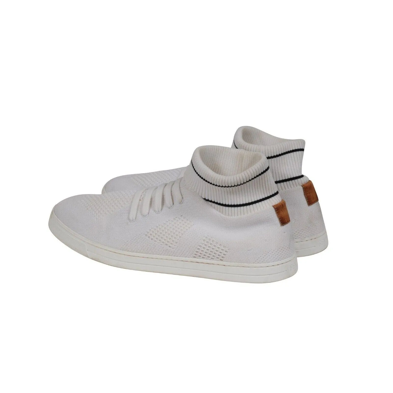 Knitted Mid Top Sneakers White Black Sock Ankle Stretch
