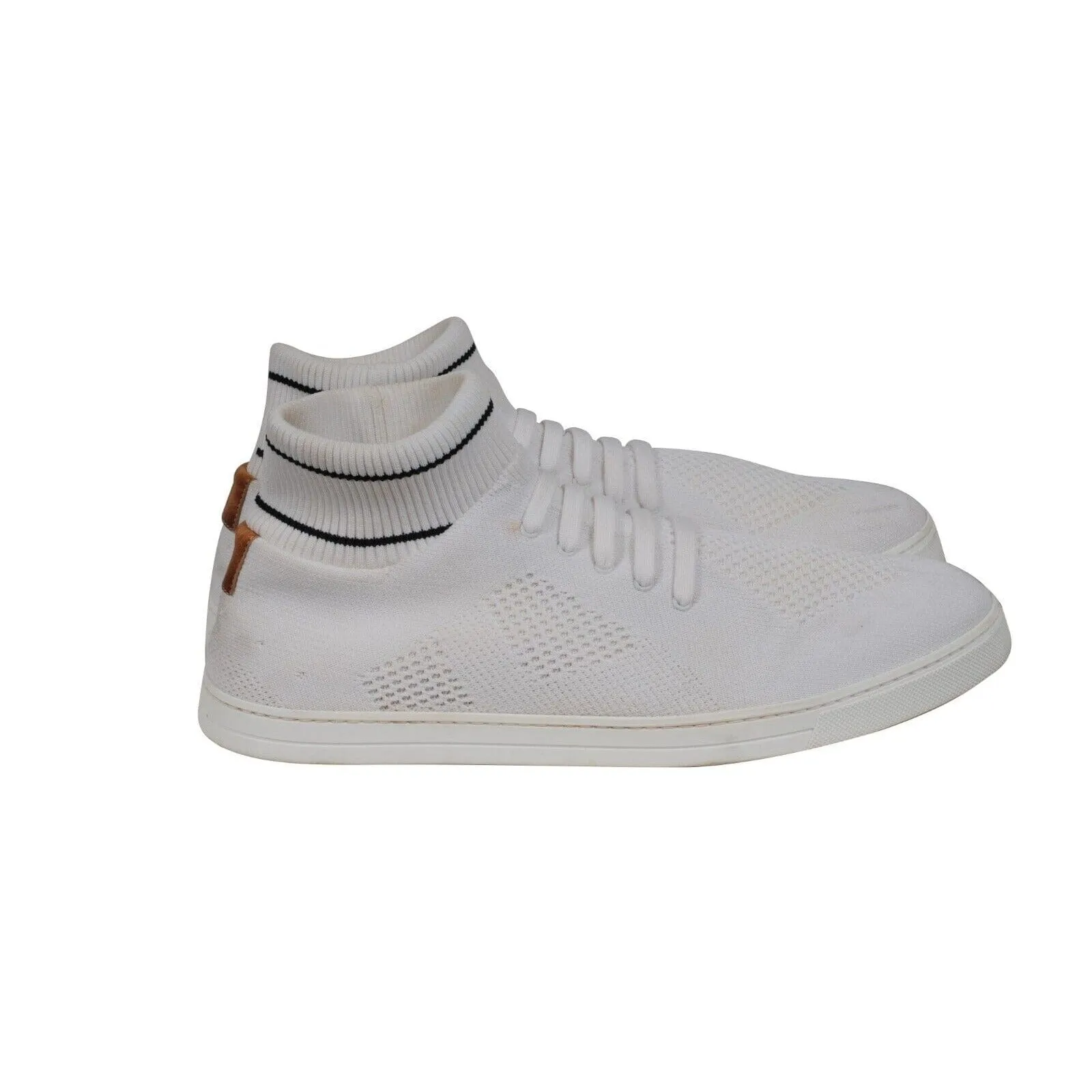 Knitted Mid Top Sneakers White Black Sock Ankle Stretch