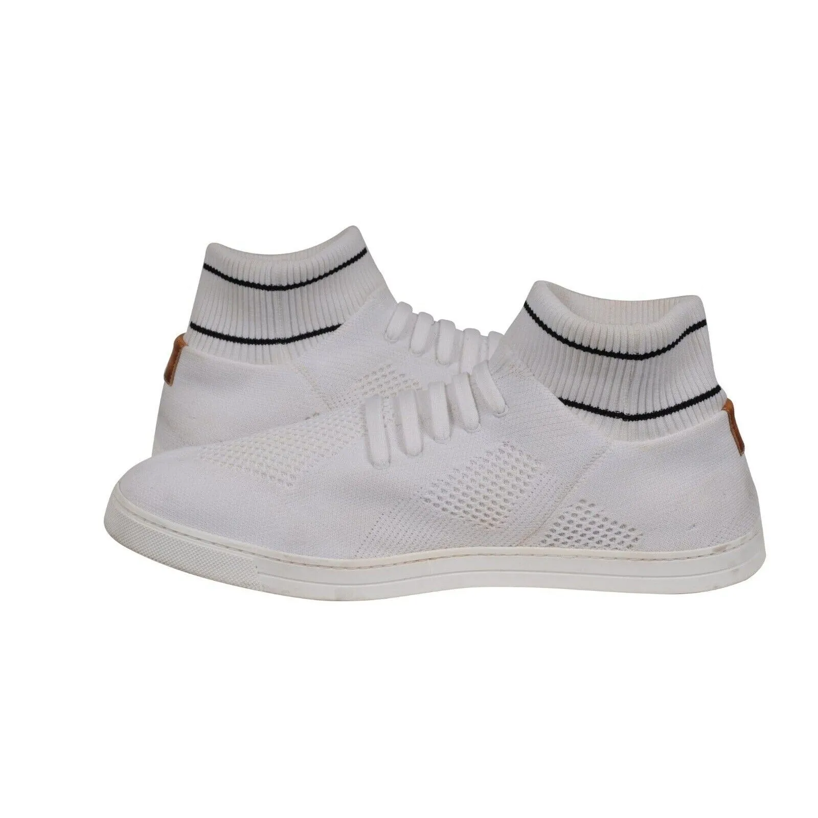Knitted Mid Top Sneakers White Black Sock Ankle Stretch
