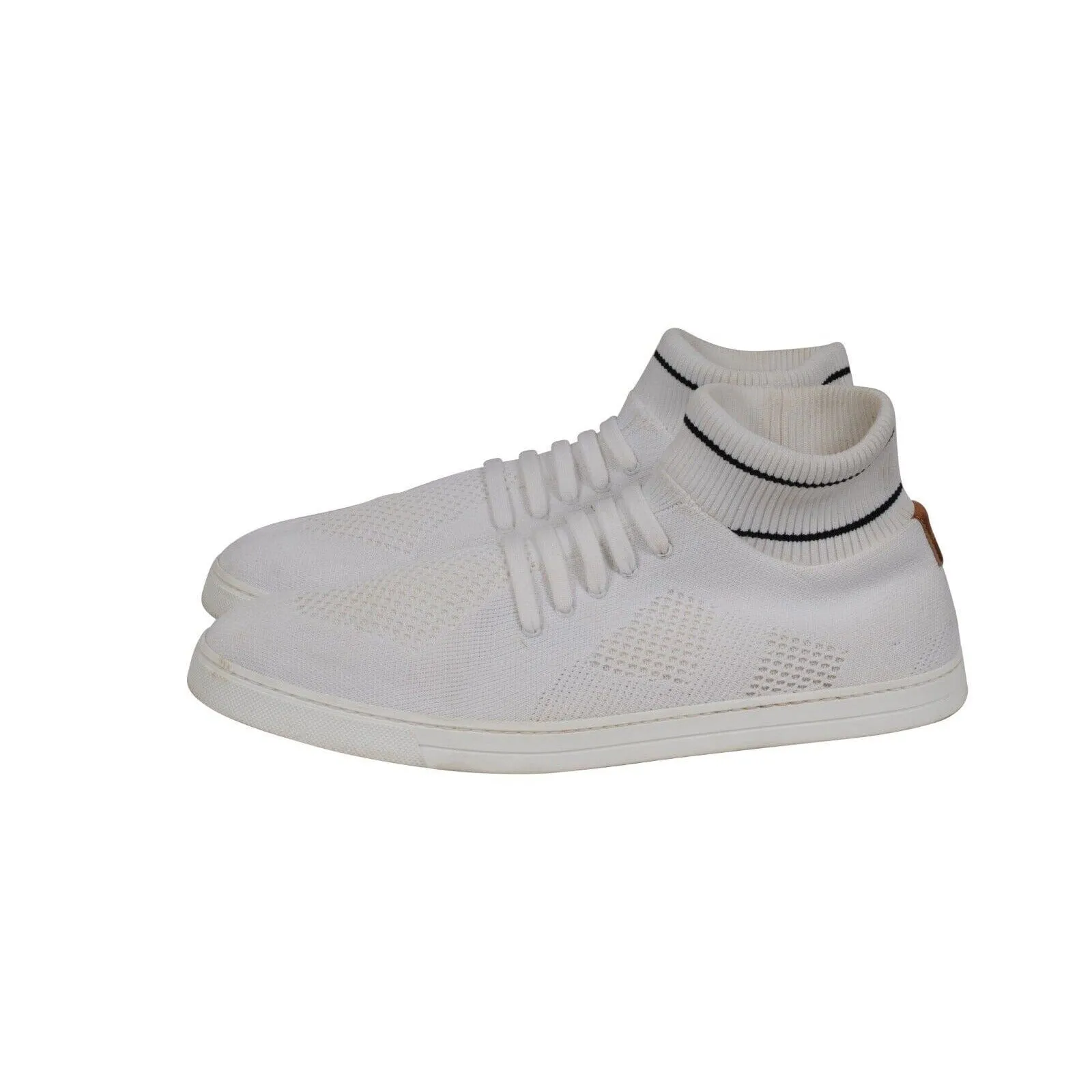 Knitted Mid Top Sneakers White Black Sock Ankle Stretch
