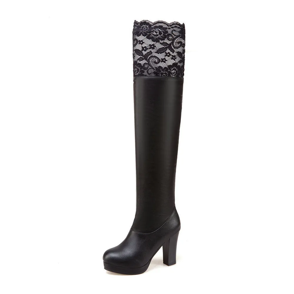 Lace knee high heeled Knight Boots