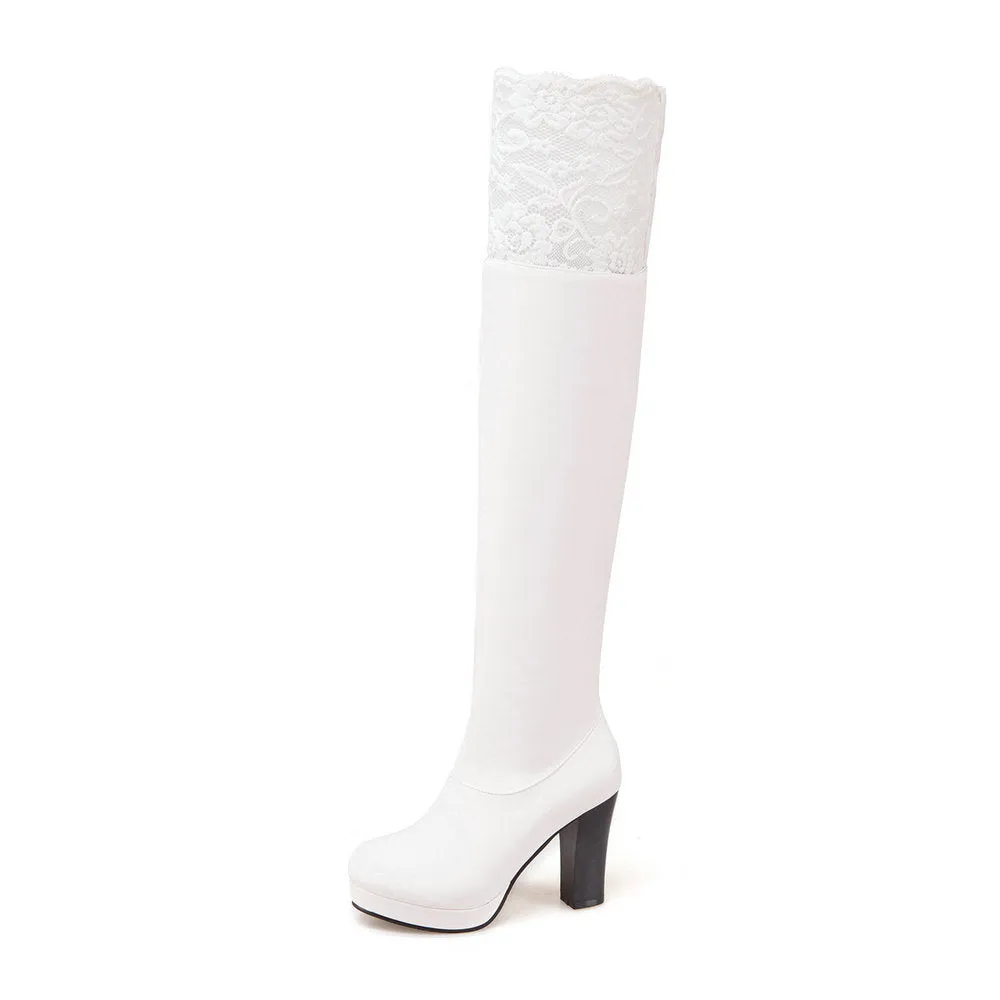 Lace knee high heeled Knight Boots