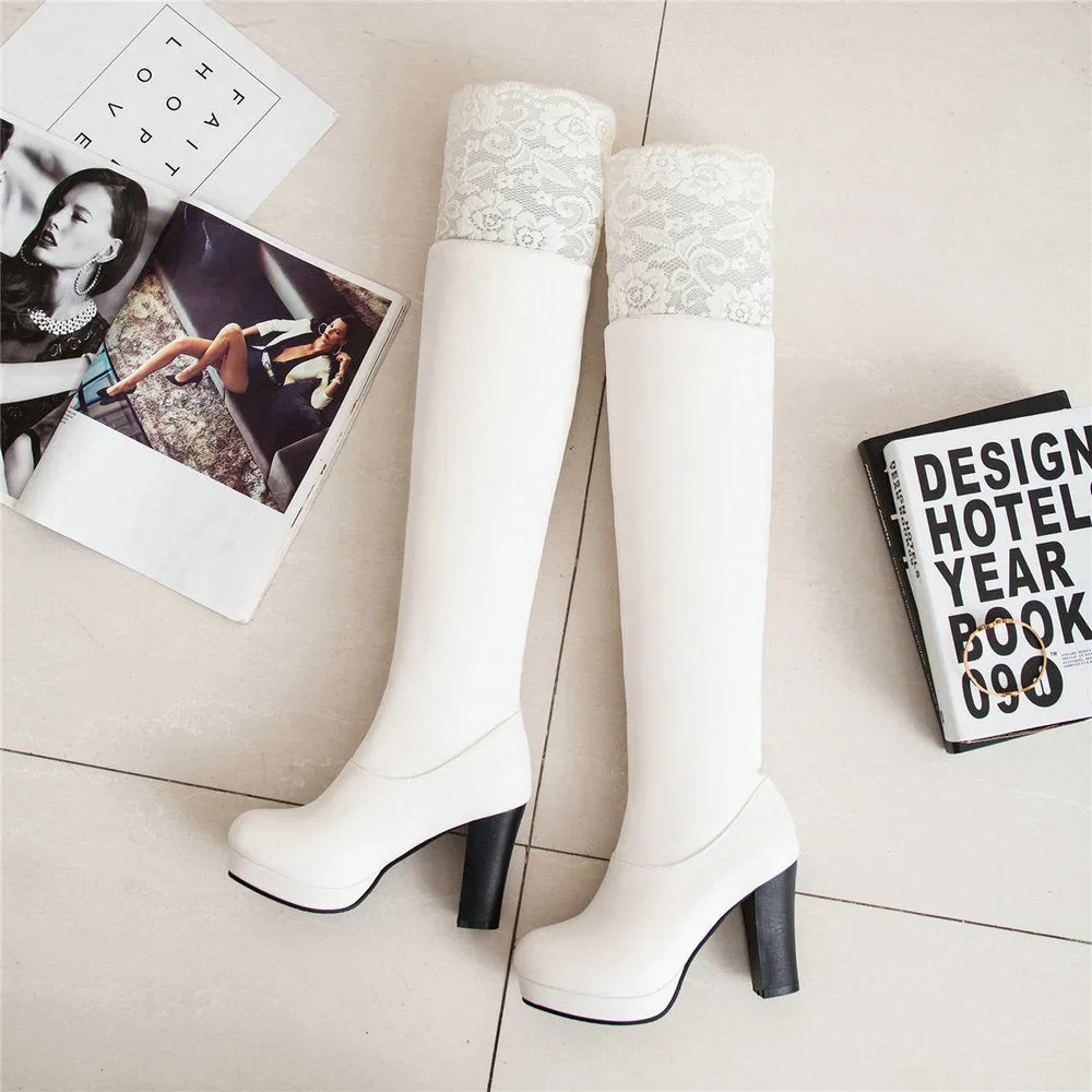 Lace knee high heeled Knight Boots